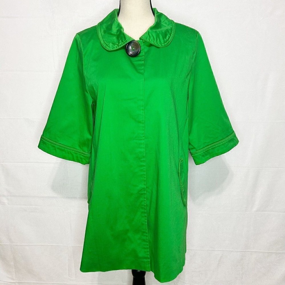 Luii Bright Green Big Button Jacket Peacoat Cotton Stretch Size M
